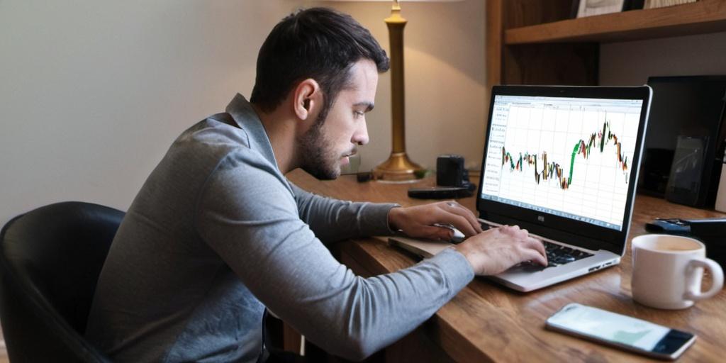 man trading forex on laptop